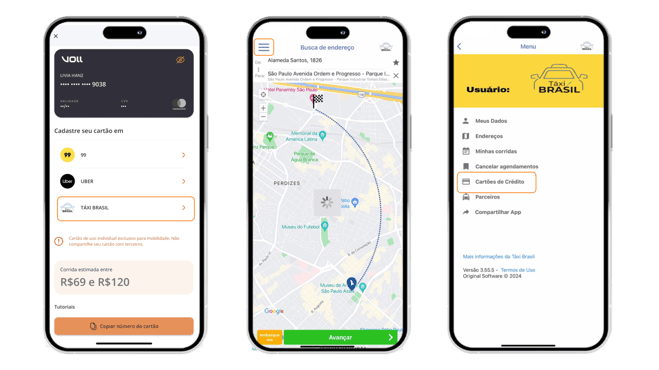 Mockups telas VOLL - mobilidade Táxi Brasil