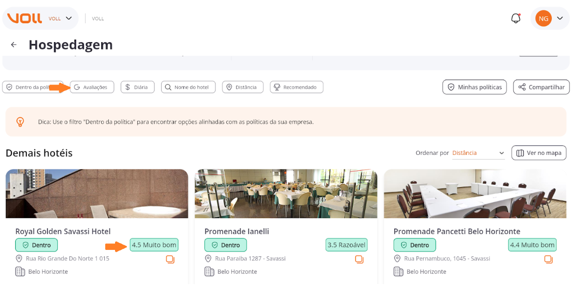 VOLL Product Release 9.5: Como ver as avaliações do Google do hotel no app VOLL